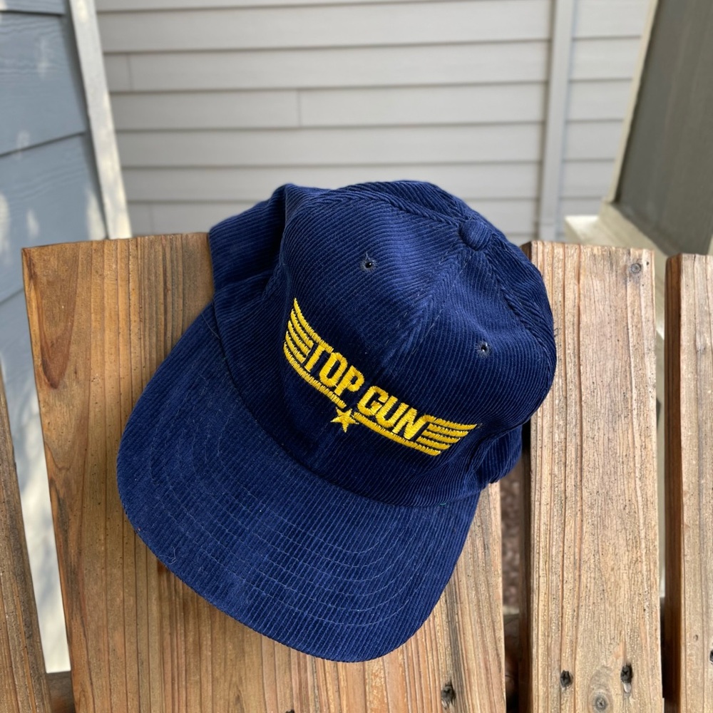Vtg 1986 Top Gun Navy Blue Corduroy Snapback Hat Maverick Goose Jet Pilot Cap